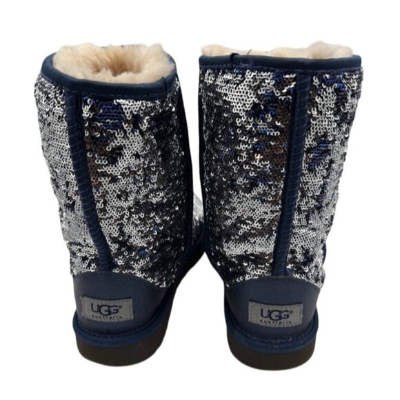 Ugg Australia Classic Short Sequin Boots Blue Silver Sparkle 1002765 Women's 7 - Picture 3 of 7